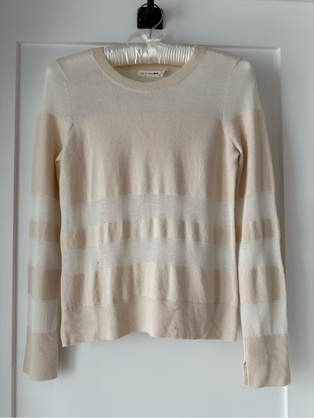 rag & bone JEAN Cream Colorblock Wool Sweater S Neutral Minimalist Pullover